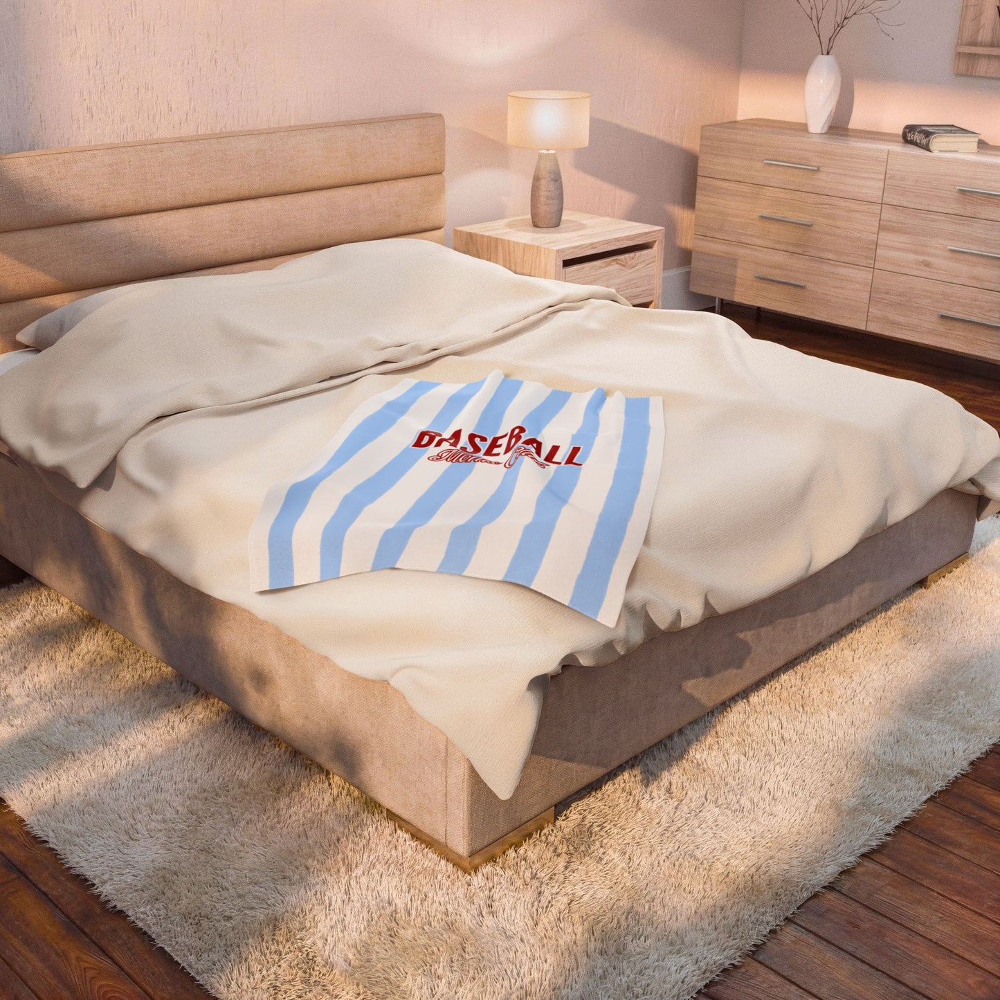Baseball Moms Club Velveteen Blanket | Vintage Blue Pinstripe Throw
