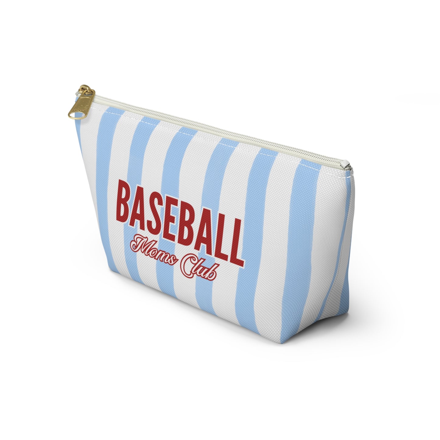 Baseball Moms Club Accessory Bag | Blue Striped Makeup & Travel Bag Available in Small and Large Sizes