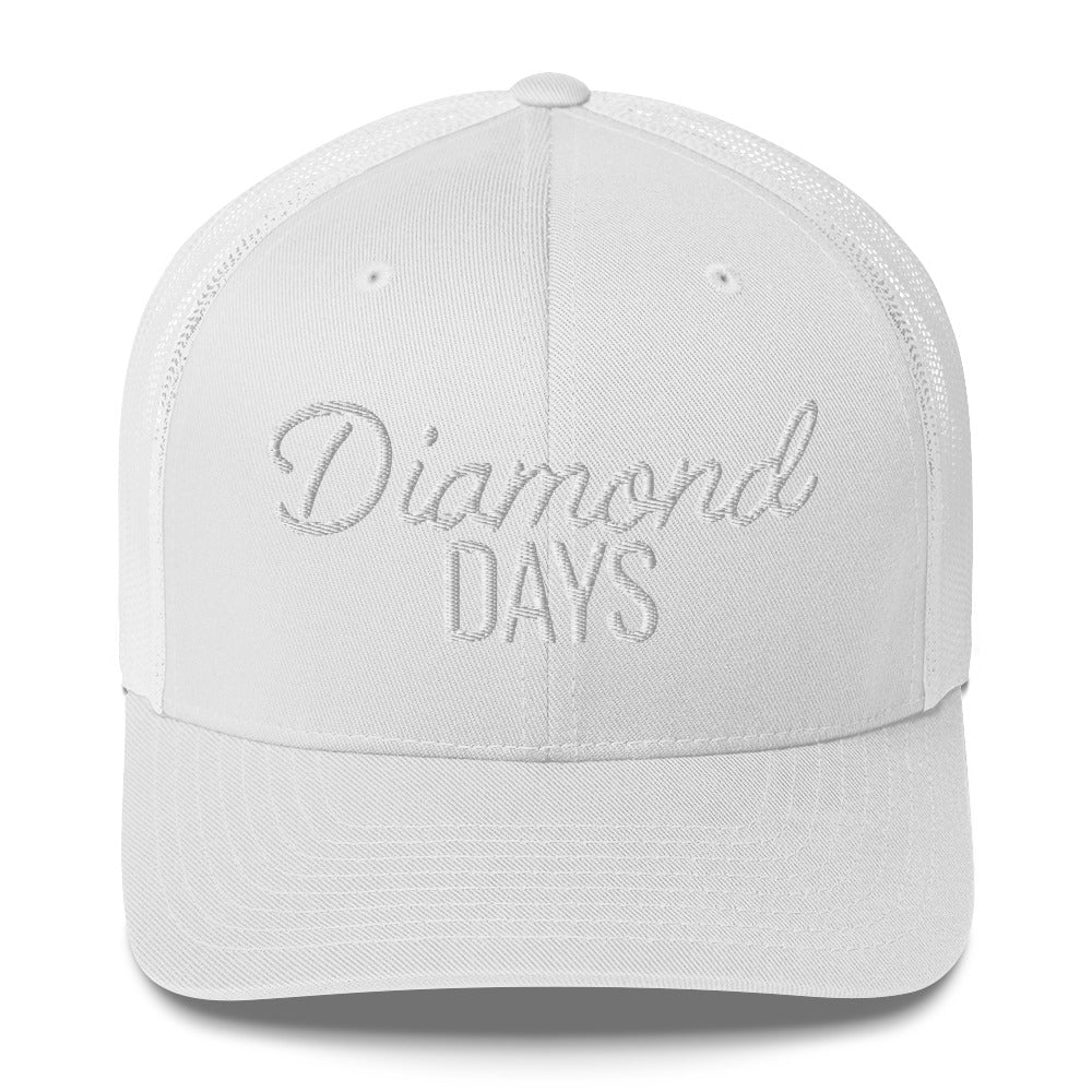 Diamond Days Baseball Mom Hat -white hat with white embroidery