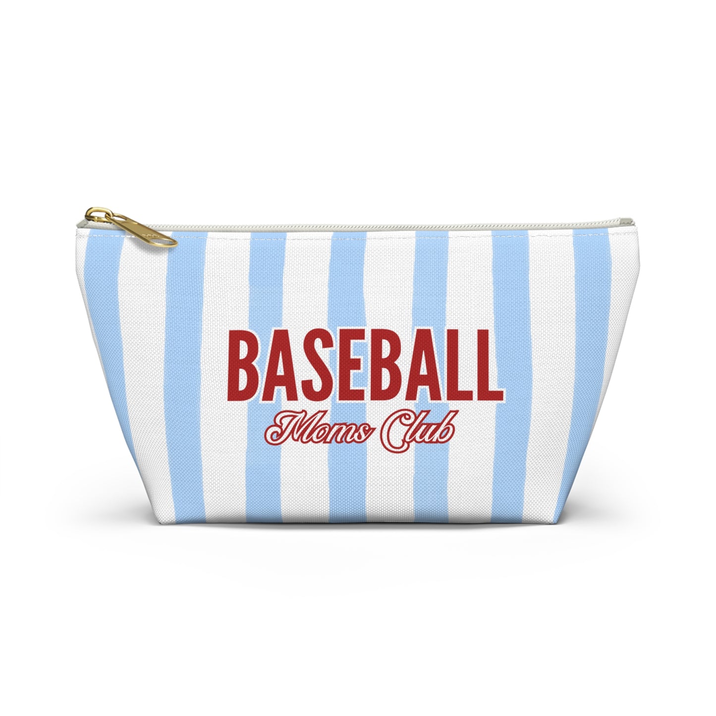 Baseball Moms Club Accessory Bag | Blue Striped Makeup & Travel Bag Available in Small and Large Sizes