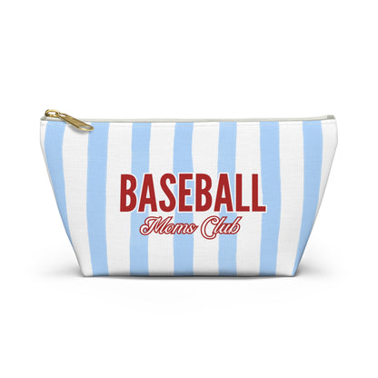 Baseball Moms Club Accessory Bag | Blue Striped Makeup & Travel Bag Available in Small and Large Sizes