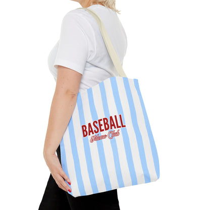 Baseball Moms Club Tote Bag | Blue Pinstripe Baseball Tote | Vintage Game Day Bag | Baseball Mom Gift | Travel Ball Tote | Sports Mom Bag