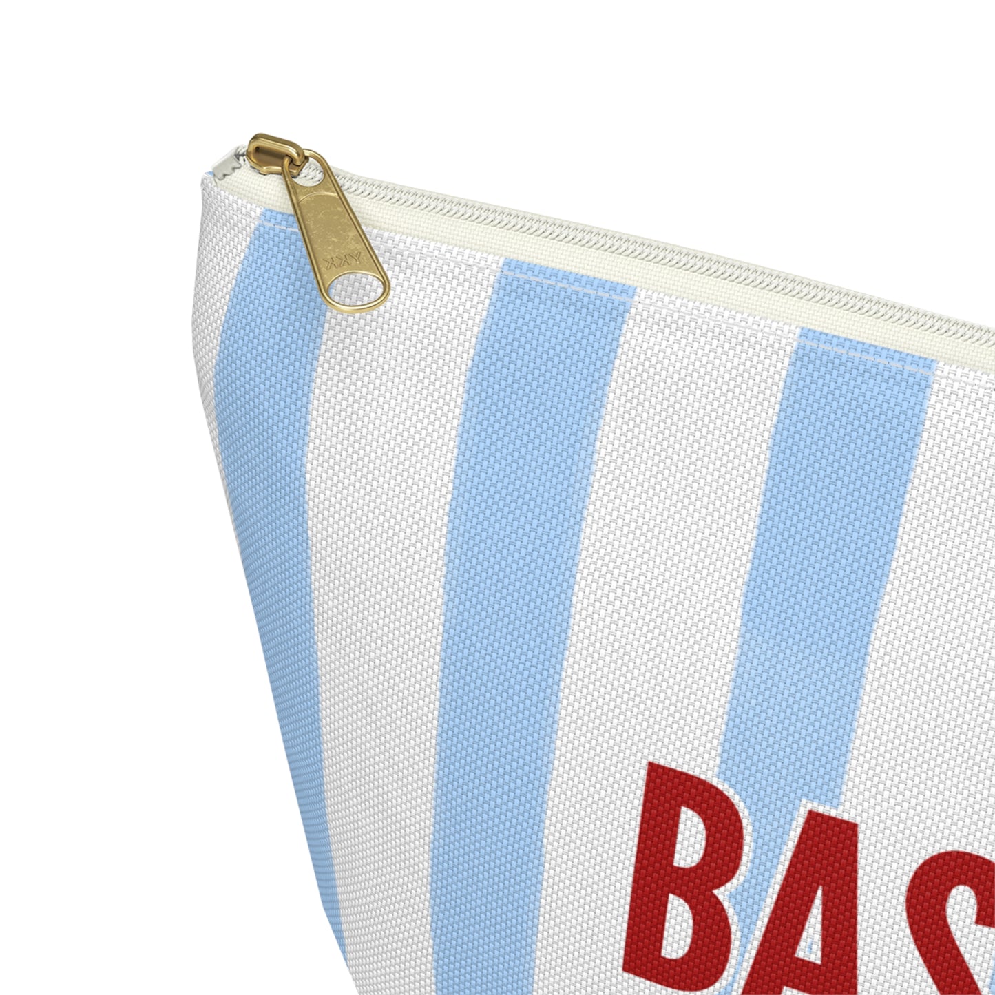 Baseball Moms Club Accessory Bag | Blue Striped Makeup & Travel Bag Available in Small and Large Sizes