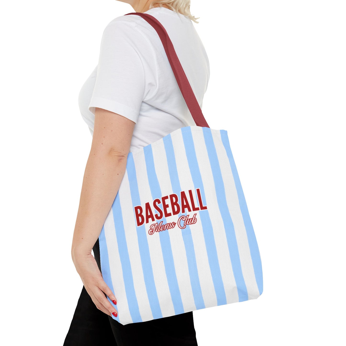 Baseball Moms Club Tote Bag | Blue Pinstripe Baseball Tote | Vintage Game Day Bag | Baseball Mom Gift | Travel Ball Tote | Sports Mom Bag