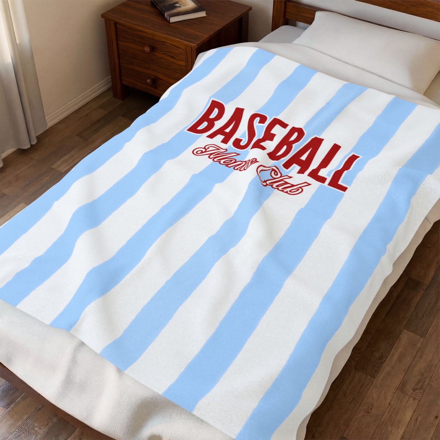 Baseball Moms Club Velveteen Blanket | Vintage Blue Pinstripe Throw