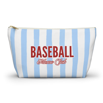 Baseball Moms Club Accessory Bag | Blue Striped Makeup & Travel Bag Available in Small and Large Sizes