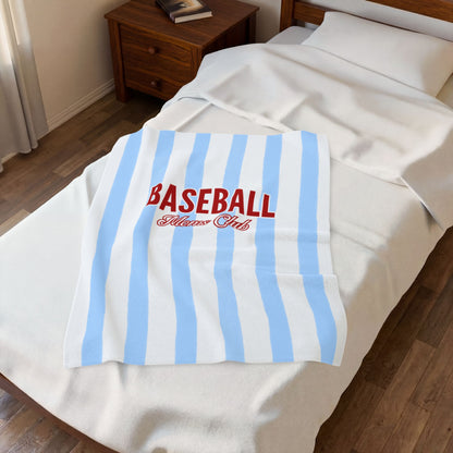 Baseball Moms Club Velveteen Blanket | Vintage Blue Pinstripe Throw