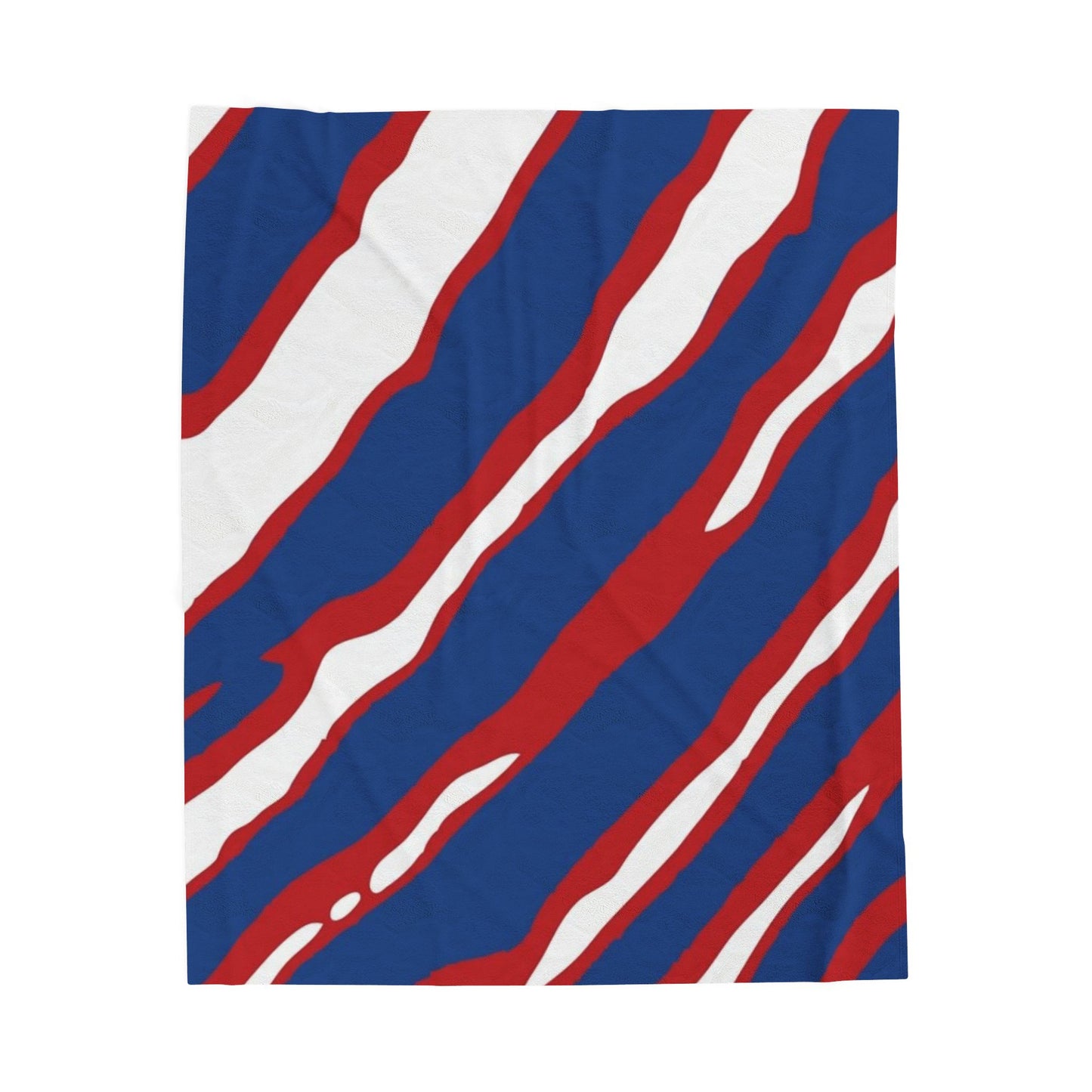 Buffalo football inspired plush throw blanket displayed on a couch, featuring a cozy game day design perfect for football fans, sports-themed home decor, and Bills Mafia gifts.