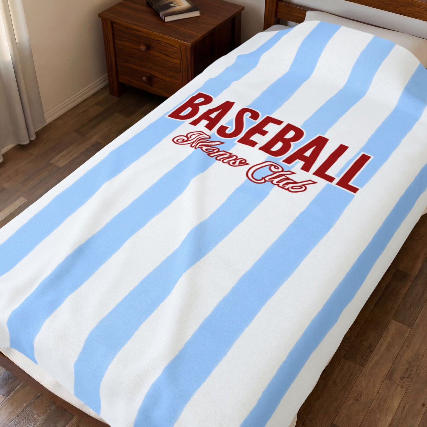 Baseball Moms Club Velveteen Blanket | Vintage Blue Pinstripe Throw
