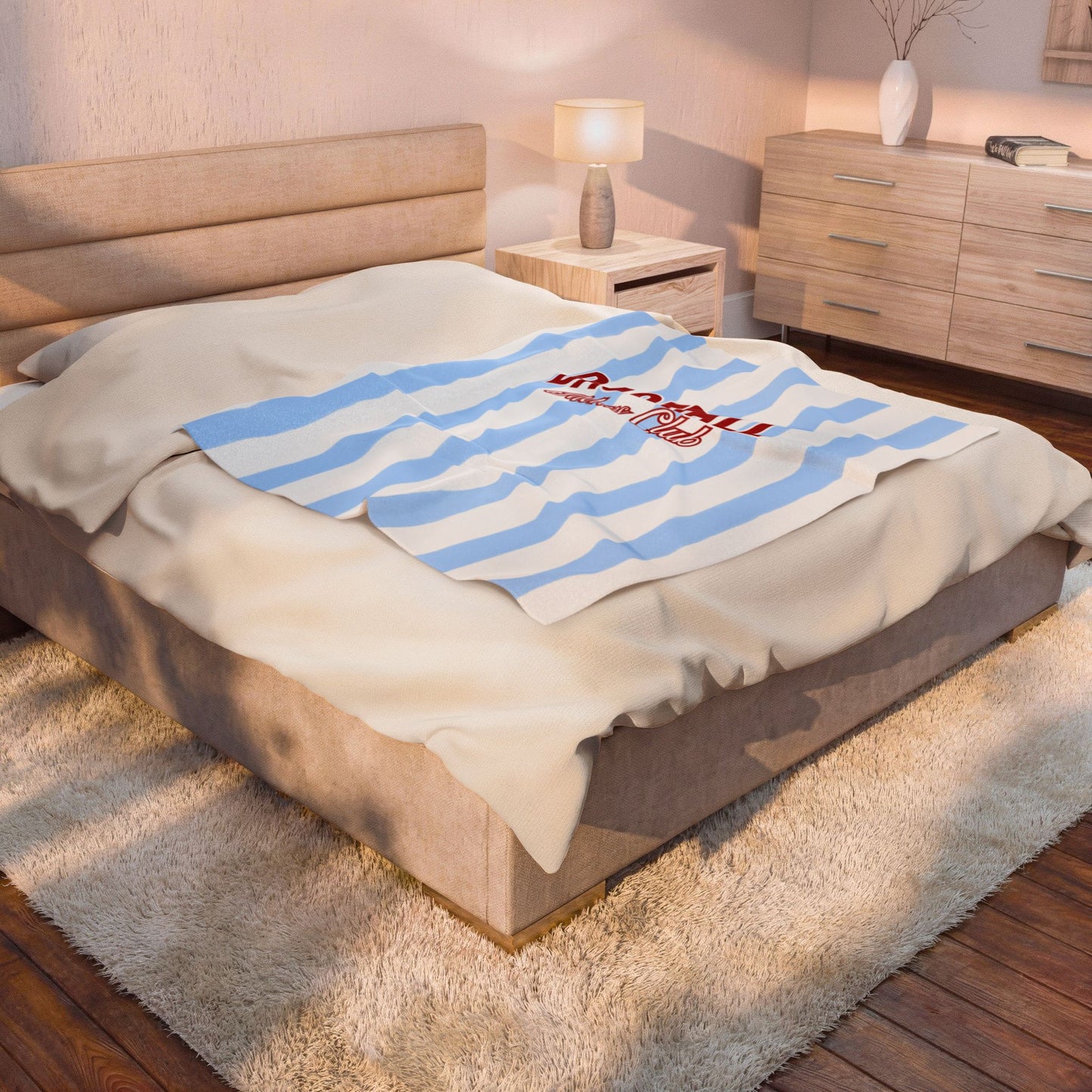 Baseball Moms Club Velveteen Blanket | Vintage Blue Pinstripe Throw