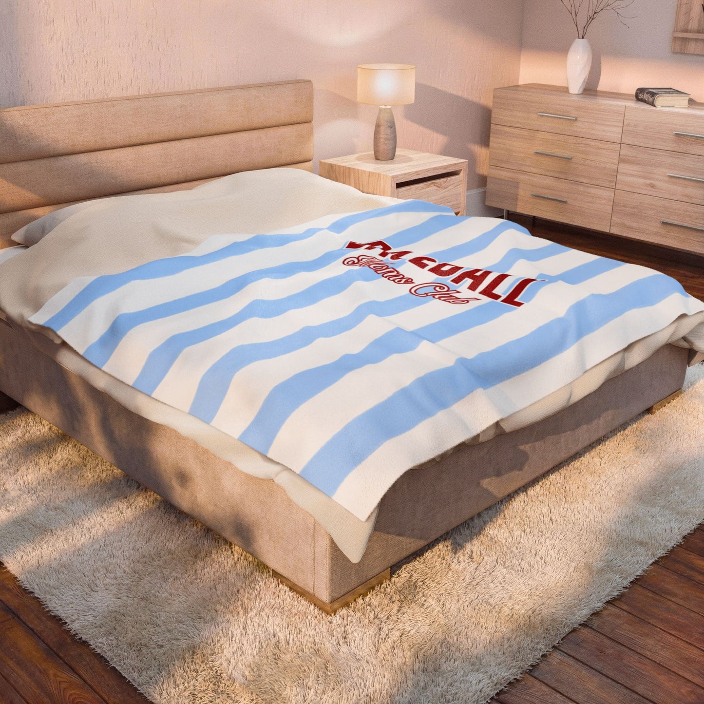 Baseball Moms Club Velveteen Blanket | Vintage Blue Pinstripe Throw