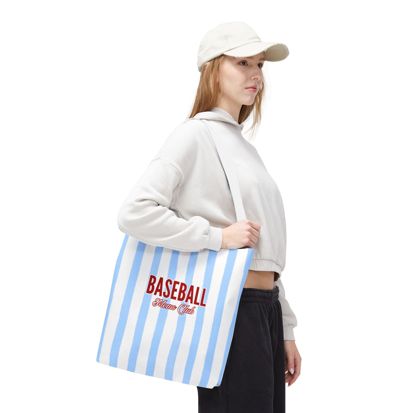 Baseball Moms Club Tote Bag | Blue Pinstripe Baseball Tote | Vintage Game Day Bag | Baseball Mom Gift | Travel Ball Tote | Sports Mom Bag