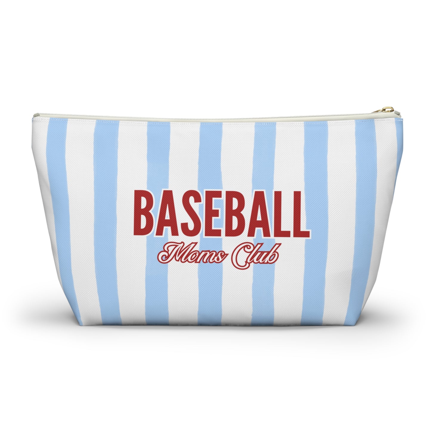 Baseball Moms Club Accessory Bag | Blue Striped Makeup & Travel Bag Available in Small and Large Sizes