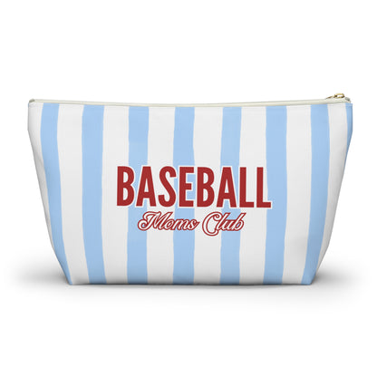 Baseball Moms Club Accessory Bag | Blue Striped Makeup & Travel Bag Available in Small and Large Sizes
