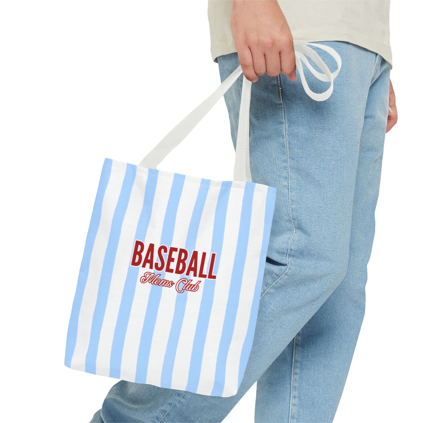 Baseball Moms Club Tote Bag | Blue Pinstripe Baseball Tote | Vintage Game Day Bag | Baseball Mom Gift | Travel Ball Tote | Sports Mom Bag