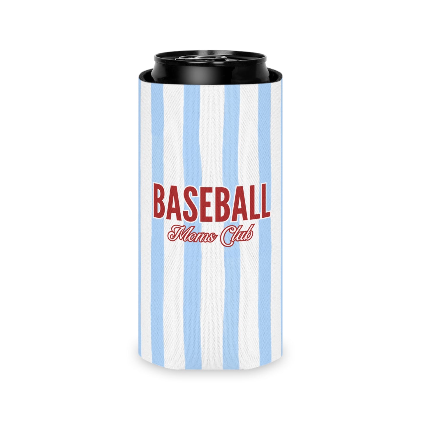 Keep drinks cold in style with the Baseball Moms Club can cooler. Available in regular and slim sizes featuring vintage blue pinstripes perfect for game days, tournaments, and travel ball weekends.