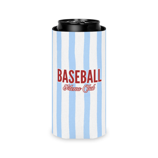Keep drinks cold in style with the Baseball Moms Club can cooler. Available in regular and slim sizes featuring vintage blue pinstripes perfect for game days, tournaments, and travel ball weekends.