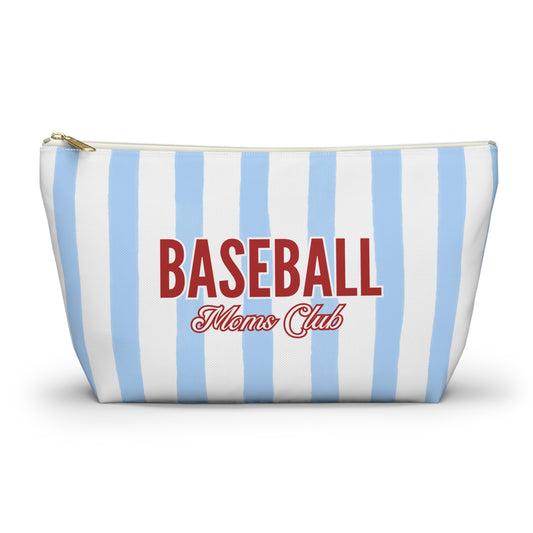 Striped pouch with 'Baseball Moms Club' text on a white background