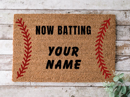 Personalized Baseball Doormat - Now Batting