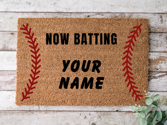 Personalized Baseball Doormat - Now Batting