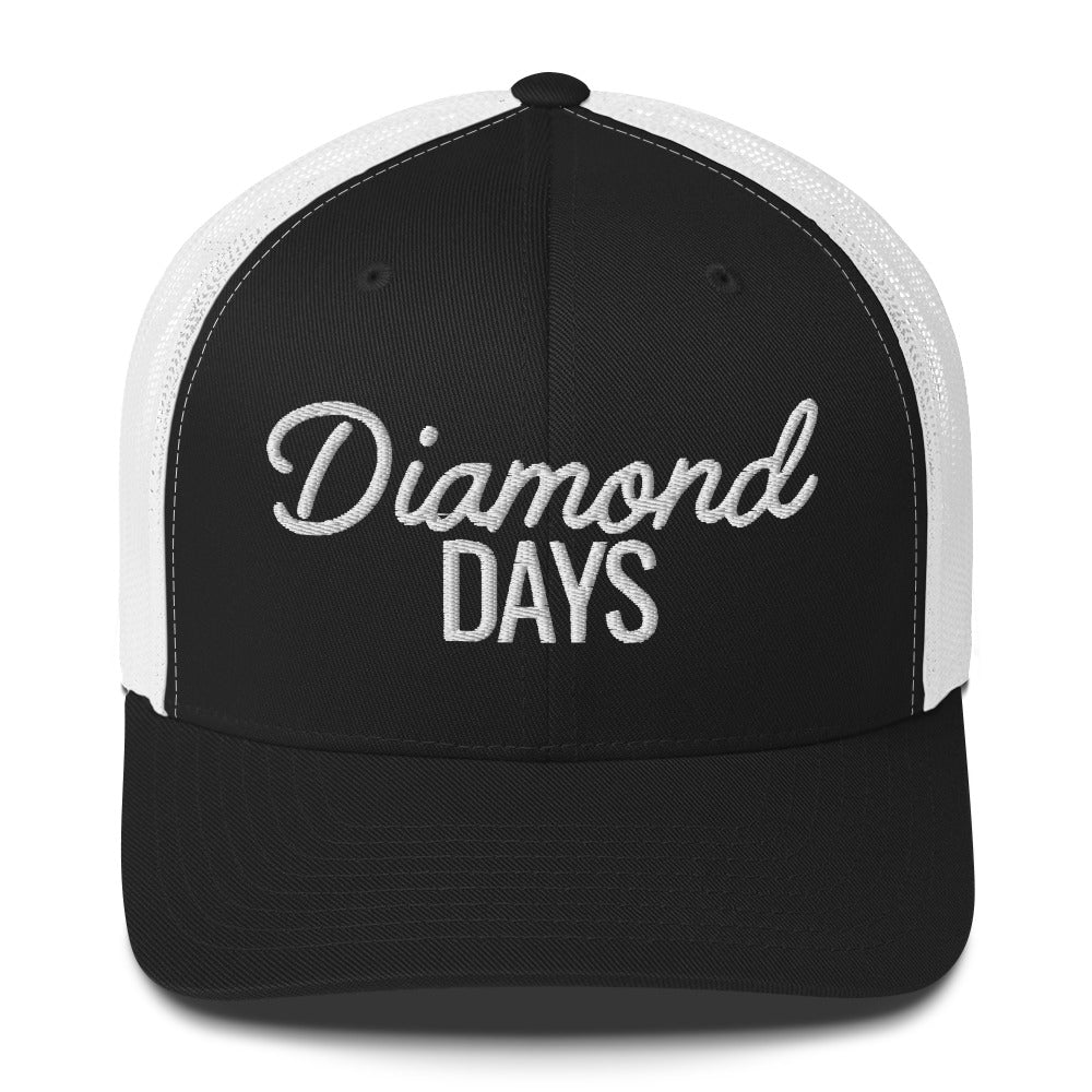 Diamond Days Baseball Mom Hat - black and white hat with white embroidery