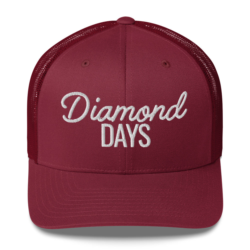 Diamond Days Baseball Mom Hat - cranberry hat with white embroidery