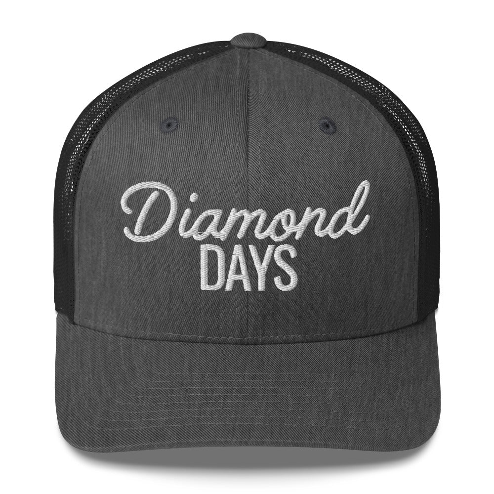 Diamond Days Baseball Mom Hat - black and white hat with white embroidery