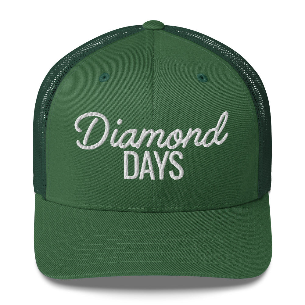 Diamond Days Baseball Mom Hat - green and white hat with white embroidery