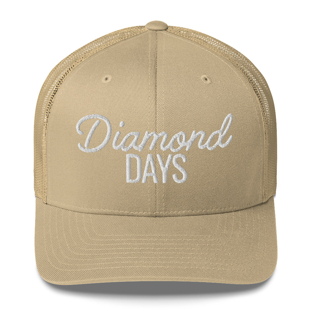 Diamond Days Baseball Mom Hat - Khaki and white hat with white embroidery
