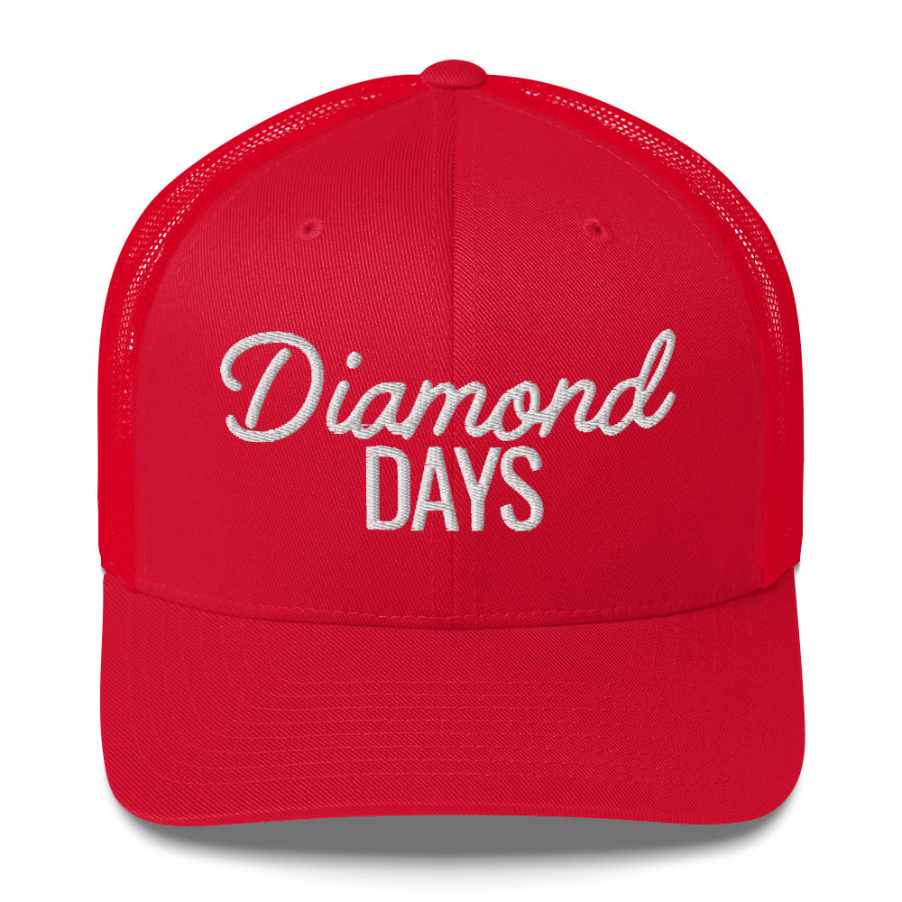 Diamond Days Baseball Mom Hat - red hat with white embroidery