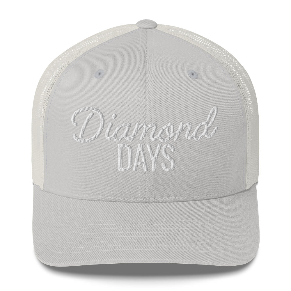 Diamond Days Baseball Mom Hat - light gray and white hat with white embroidery